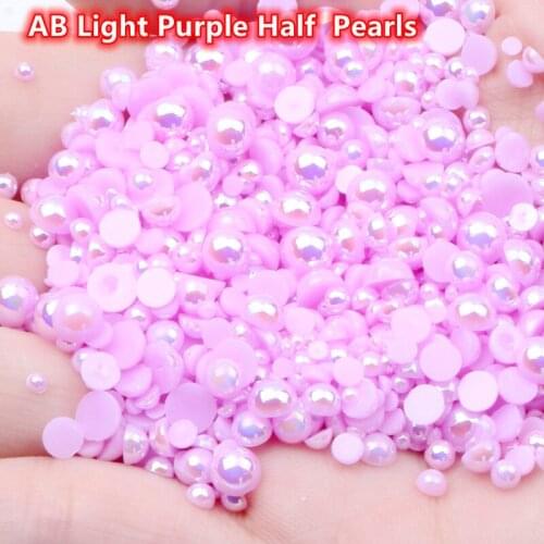 AB Light Purple Nail Half Pearls Flat Back ABS semicircle Beads ABS Jewelry for DIY Phone Case Nail Arts