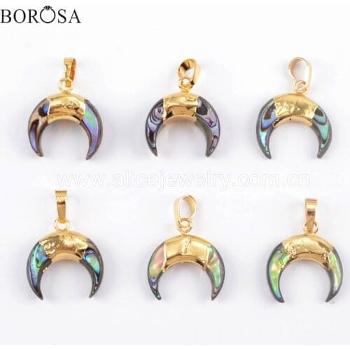 BOROSA 10PCS Nice Quality Gold Eelctroplated Natural Abalone Shell Pendant Moon Connectors Double Charms G1767 G1768 G1769
