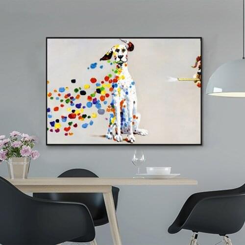 CHENFART Wall Art Canvas Print Colorful Dog Picture Animal Painting For Living Room Home Decor No Frame
