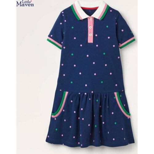 Kids Frocks for Girls Summer Toddler Clothes Navy Blue Colorful Dot Casual Cotton Vestiods Peter Pan Collar Dress for 2-7 Years