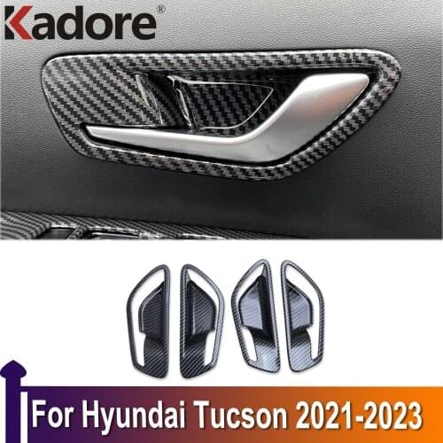 For Hyundai Tucson 2021 2022 2023 Carbon Fiber Interior Door Handle Bowl Cover Trims Protection Sticker Accessories Car Styling