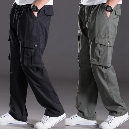 Spring summer casual pants male big size 6XL Multi Pocket Jeans oversize Pants overalls elastic waist pants plus size men