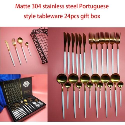 Hot sale Nordic ins craft 24pcs Gift box matte 304 stainless steel knife Fork Spoon tableware set Dinnerware silverware