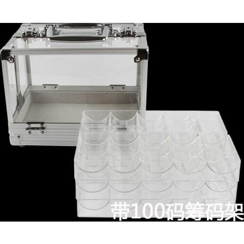 Good quality Portable poker chips suitcase large cases acrylic transparent 600 yards code Double open coin boxes with chip rack
