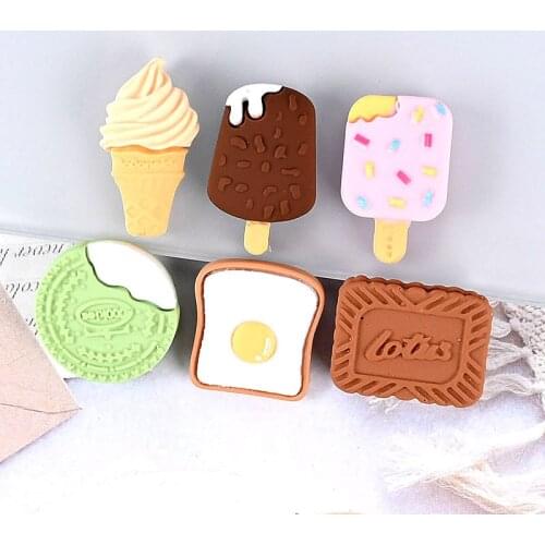 Kawaii Resin Cabochons Imitation Food Ice Cream Biscuit Bread Chocolate Cameo Beads Material Embellishments Scrapbooking 20pcs