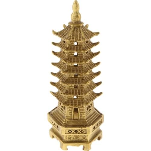 Chinese Ancient Hand-Made Copper Pagoda WenChang Ornament Decor Crafts Figurine Statue Tower Model Home Decoration Crafts
