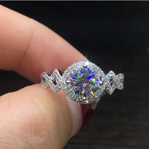 Au750 1ct 6.5mm DF Color 18K White Gold Round Brilliant Cut Halo Moissanite Side Stones Diamond Ring Engagement Ring For Women