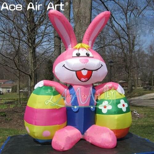 Hot selling lovely inflatable easter combination decoration,inflatable pink bunny with two eggs for yard