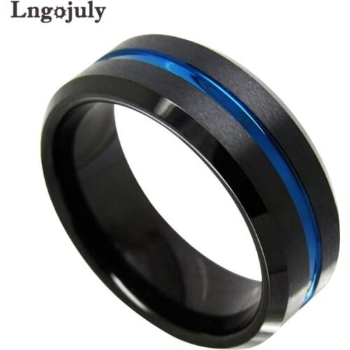 Fashion Tungsten Carbide Ring For Men Bands Engagement Wedding For Male Electroplating Black With Blue Tungsten Ring Jewelry