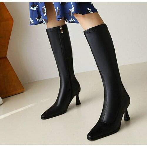 Fashion Simple Ladies Knee High Boots Spring Autumn Side Zipper Long Boots Female Special-Shaped Large Size Womens Shoes 34-46