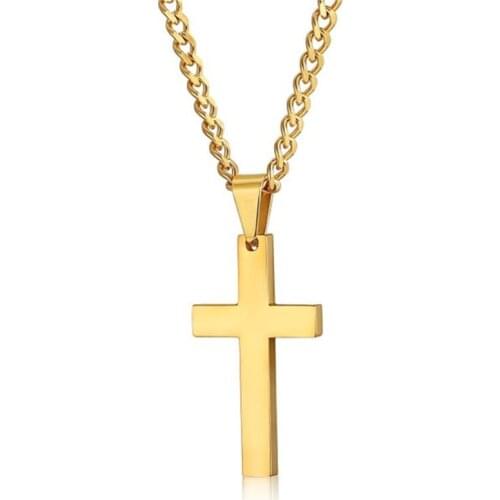 New Cross Necklaces & Pendants For Men Stainless Steel Gold Colour Male Pendant Necklaces Prayer Jewelry Friend Gift