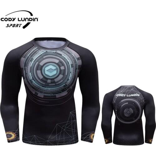 Mens Compress Winter Full Printing Fitness Mens Long Sleeves Rash Guard Fashion Gym T Shirt