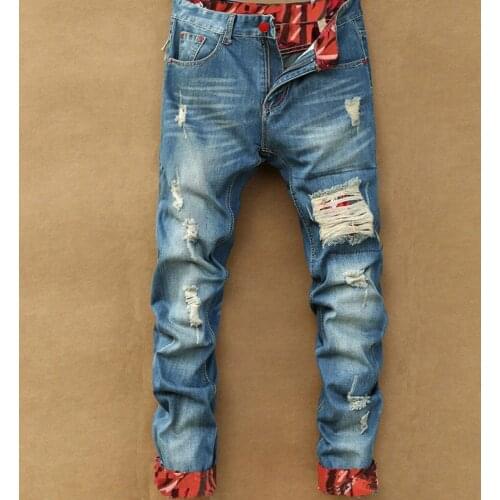 2021 New Autumn Spring Mens Ripped Retro Street HIP HOP Punk Stretch Bike Jeans Trendy Holes Straight Denim Trousers
