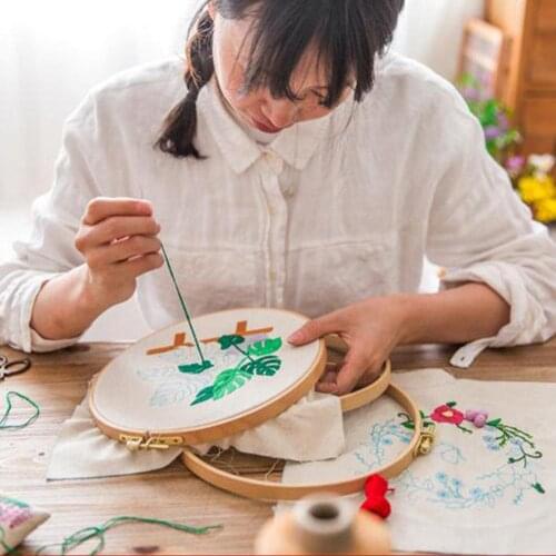 DIY Embroidery Plant Monstera Cactus Handcraft Needlework Cross Stitch Kit Cotton Embroidery Painting Embroidery Hoop Home Decor