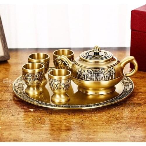 European-style Retro Elephant Wine Set Three-dimensional Relief Wine Glass Teapot 6-piece Bronze Set Creative Home Decoration