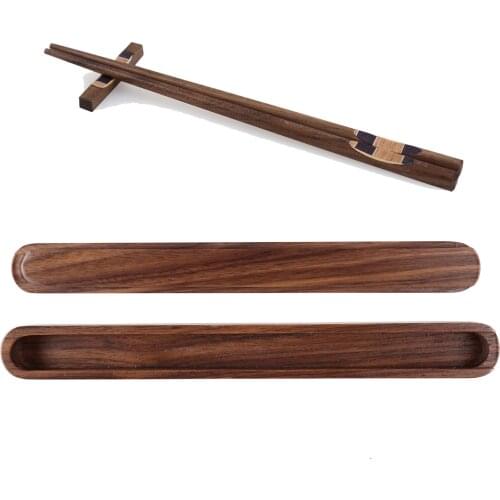 Natural Life Japanese Style Black Walnut Wooden Non-slip Chopsticks with Box Korean Elegant Gift Set Chop Sticks 6pcs/set