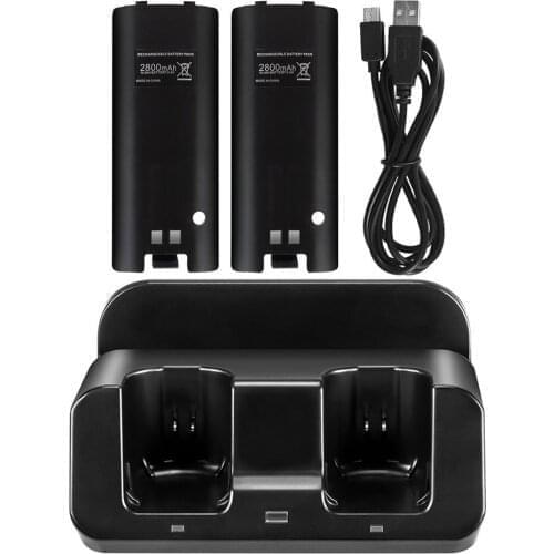 New Remote Controller Dual Charging Dock Station + 4x 2800mAh Battery Pack for Nintendo Wii gamepad charger with LED light