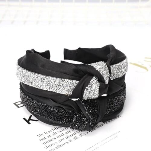 Korean New Hot Selling Knotted Hair Band Ladies Headdress Fabric Inlaid Rhinestone Headband Fashion Simple Hair Accessories