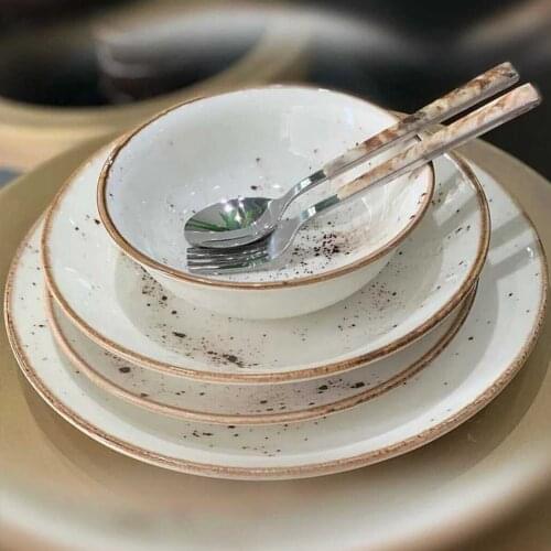 Reactive 24 Piece Porcelain Dinner set Cream modern design plates serving bowl set tableware banquet team