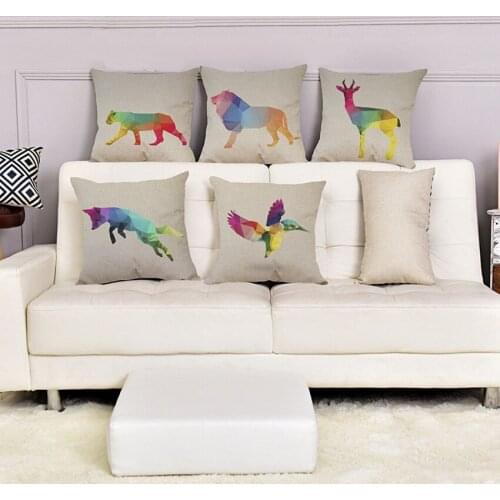 Nordic Animals Geometric Home Decorative Cushion Covers Colorful Deer Birds Wolf Bear Lion Print Car Pillows Sofa Decor Cushion