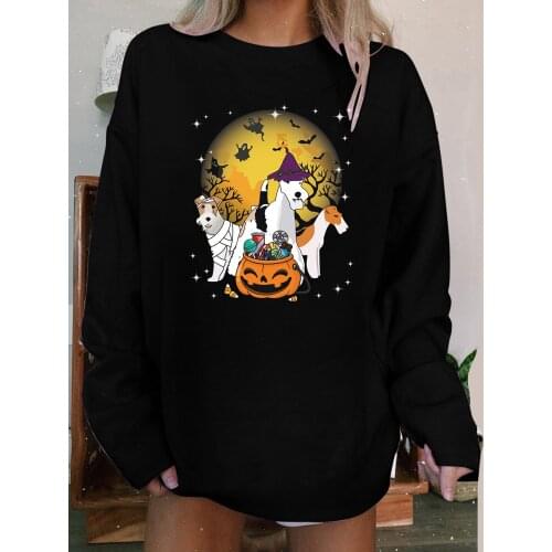 Hoodie Pullovers Harajuku Pumpkin Print Autumn Fall Loose Women Long Sleeve Halloween Graphic Streetwear Female Sweatshirt