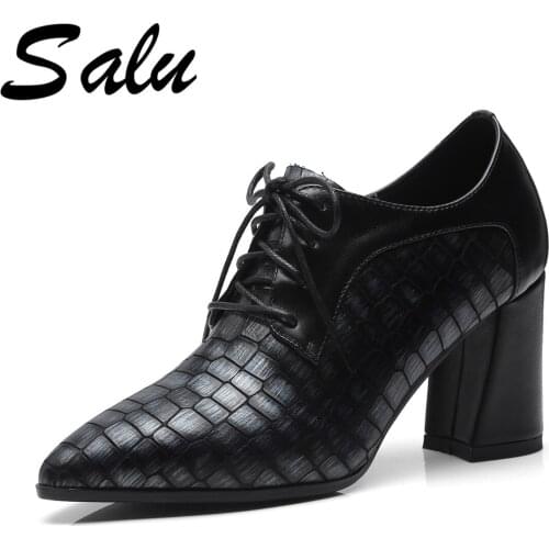 Salu Basic Pumps High Heels Genuine Leather Elegant Pumps Women Thick Heels Pointed Toe Party Wedding Shoes Woman Pumps