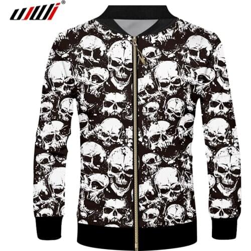 UJWI New Harajuku Mens Fashion Jacket 3d Print Skull Zip Jackets Coats Man Hip Hop Streetwear Punk Style Loose Outwears 5XL
