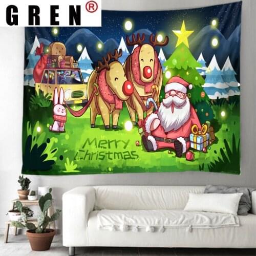 GREN Tapestry Santa Claus Wall Rugs Wall Hanging Covering Fabric Mural Background Cloth Towel Beach Fabric Blanket Living Home