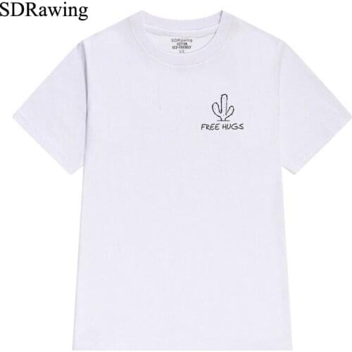 Funny free hugs print cotton t shirt for women cactus Graphic Tees Hipster Tumblr Cozy tops drop shipping
