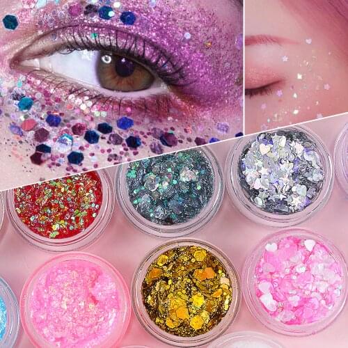 1 pc Glitter Liquid Sequins Gel Skin Sparkle Eye Hair Body Face Glitter Gel Flash Heart Loose Sequins Glitter Eyeshadow Cream