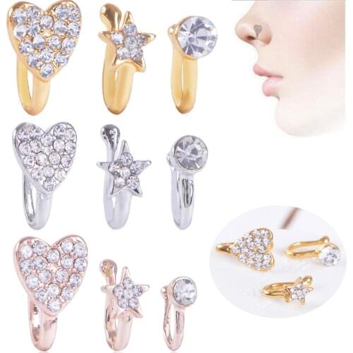 1/3pcs Love Nose Nail Fake Nose Ring Studded Piercing Jewelry Heart-shaped Nose Rings Without Hole Piercing Nariz