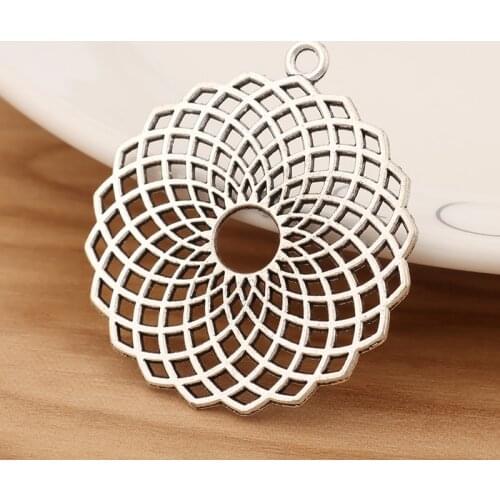 10 Pieces Tibetan Silver Large Open Hollow Filigree Flower Charms Pendants for Jewellery Making Accessories 38x38mm