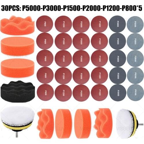 3" Car Polishing Disc Self-Adhesive Polishing Pad Buffing Waxing Sponge Kits Headlight Wheel Repair for Polisher Drill Adapter