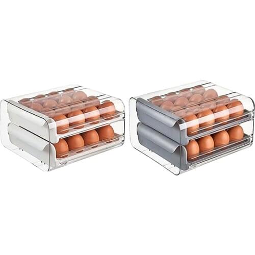 32 Grid Egg Storage Double-Layer Drawer Type Egg Box for Fridge Egg Container Shelf Saving Kitchen Egg Storage Box