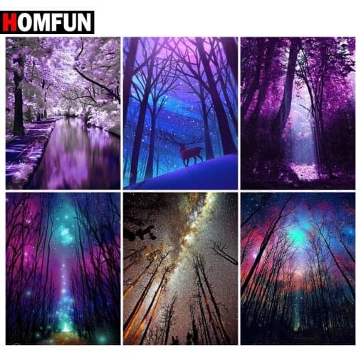 HOMFUN 5D Diamond Pattern Rhinestone Needlework Diy Diamond Painting Cross Stitch "Landscape night sky" Diamond Embroidery