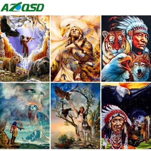 AZQSD Diamond Painting Indians Tiger Eagle Cross Stitch Kits Diamond Embroidery Animal Mosaic Rhinestones Handmade Home Decor