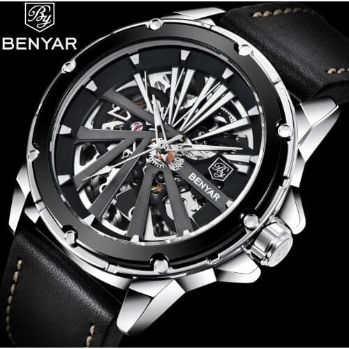 Benyar Men Mechanical Watch Top Brand Luxury Automatic Watch Man Sport Genuine Leather Waterproof Watch Men Relogio Masculino