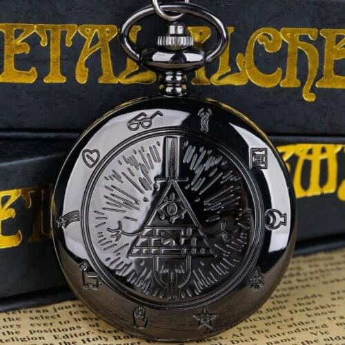 Bill Cipher Black Quartz Pocket Watch Analog Pendant with Necklace Chain Men Women Kid Watch Gifts