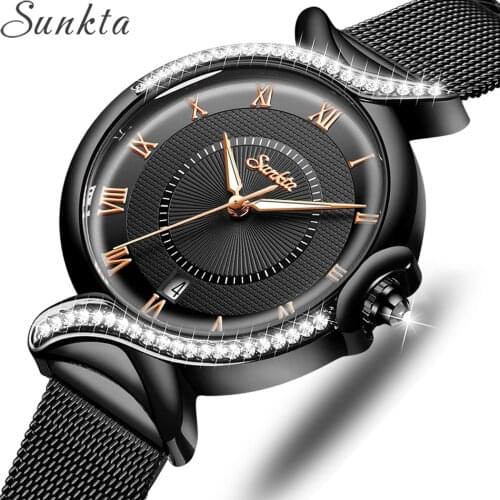 Montre Femme SUNKTA 2020 Watch Women NEW Luxury Brand Fashion Stainless Steel Ladies Wrist Watches Black Wristwatches For Women