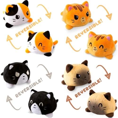Reversible Flip Cat Gato Kids Stuffed Plush Plushie Reversible Plush Animals Double-Sided Flip Doll Chapter Plush Toys for Child