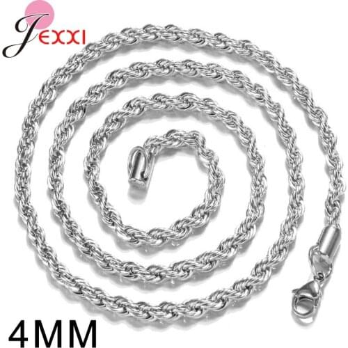 Hip Hop 925 Sterling Silver 4mm Thickness Chain Necklace Lobster Clasp DIY Chain Neckalces Accessories Length 16-30 Inches