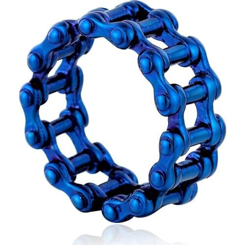 Hip hop Chain Ring For Men 316L Stainless Steel Biker Gold blue black color Charm Casual Band Jewelry Bicycle Jewelry