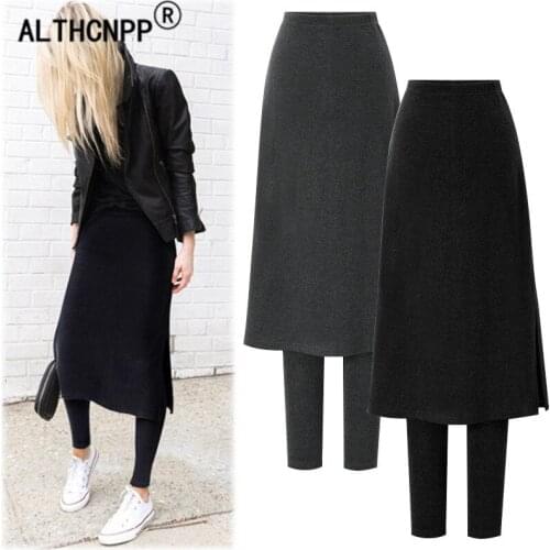 M-6XL Plus Size High Waist Warm Winter Leggings Women Korean Fleece Lined Thickening Fake Two-piece Skirt Legging Leggins Mujer