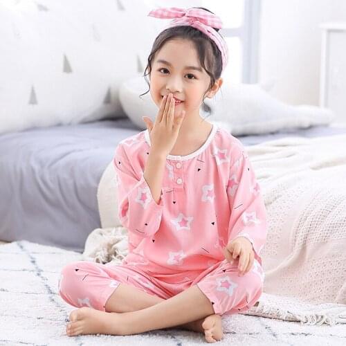 Summer Toddler Girls Clothes Long-sleeved Pajamas for Teens Boys Pijamas Cotton Sleepwear Home Clothes For Kids 2 4 6 8 12Years