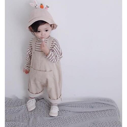 Spring Autumn Korean style baby boys girls fashion corduroy loose overalls infant kids casual all-match suspender trousers