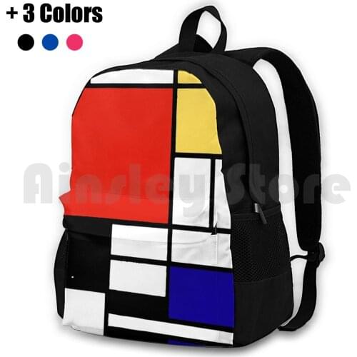 Mondrian Outdoor Hiking Backpack Waterproof Camping Travel Mondrian Geometric Primary Colours Artistic Minimalist Colorful