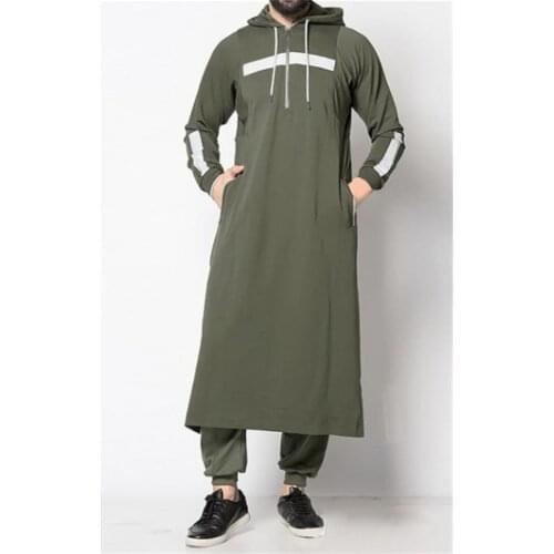 Middle East Man Muslim Hooded Thobe Jubba Casual Long Sleeve Turkish Saudi Arabia Cotton Sweatshirt Islamic Kaftan Robes