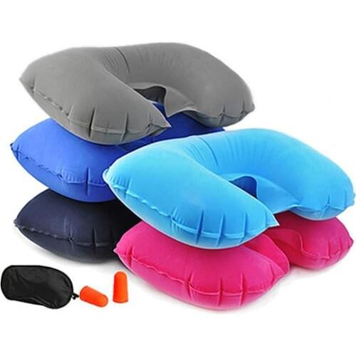 Soft 3Pcs Car Flight Travel Inflatable Neck Rest Cushion U Pillow Eyeshade Earplugs Car Accessories Supplies Products
