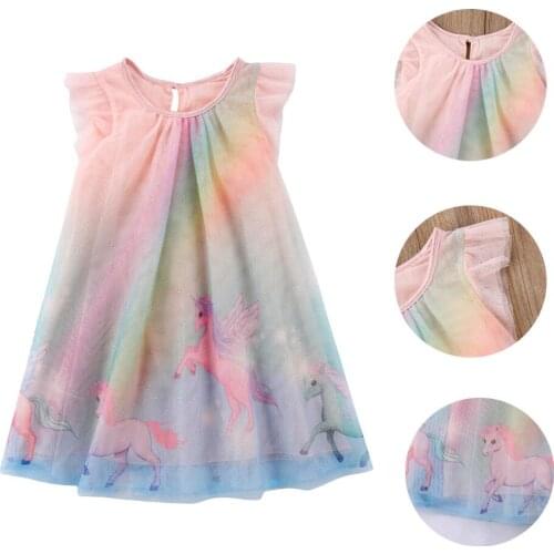 Birthday Party Dresses Elegant Flower Girl Dress Unicorn Tulle Party Pageant Dress Sundress Clothes Unicorn Cartoon Lace Dress