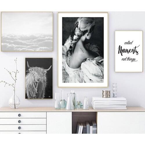 Nordic Style Girl Butterfly Cloud Animal Cow Canvas Art Poster Print Abstract Modern Painting Wall Picture for Bedroom Decoratio